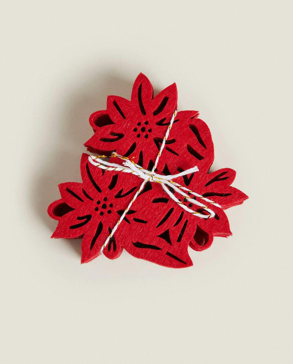 CONFEZIONE DI SOTTOBICCHIERI NATALIZI IN FELTRO A FORMA DI FLOREALE (CONFEZIONE DA 6)