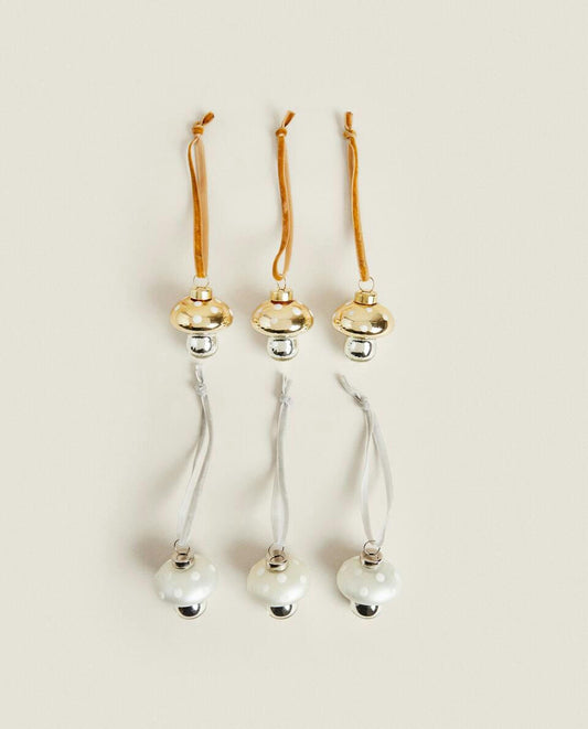 CONFEZIONE DI DECORAZIONI A FORMA DI FUNGO IN VETRO (CONFEZIONE DA 6)