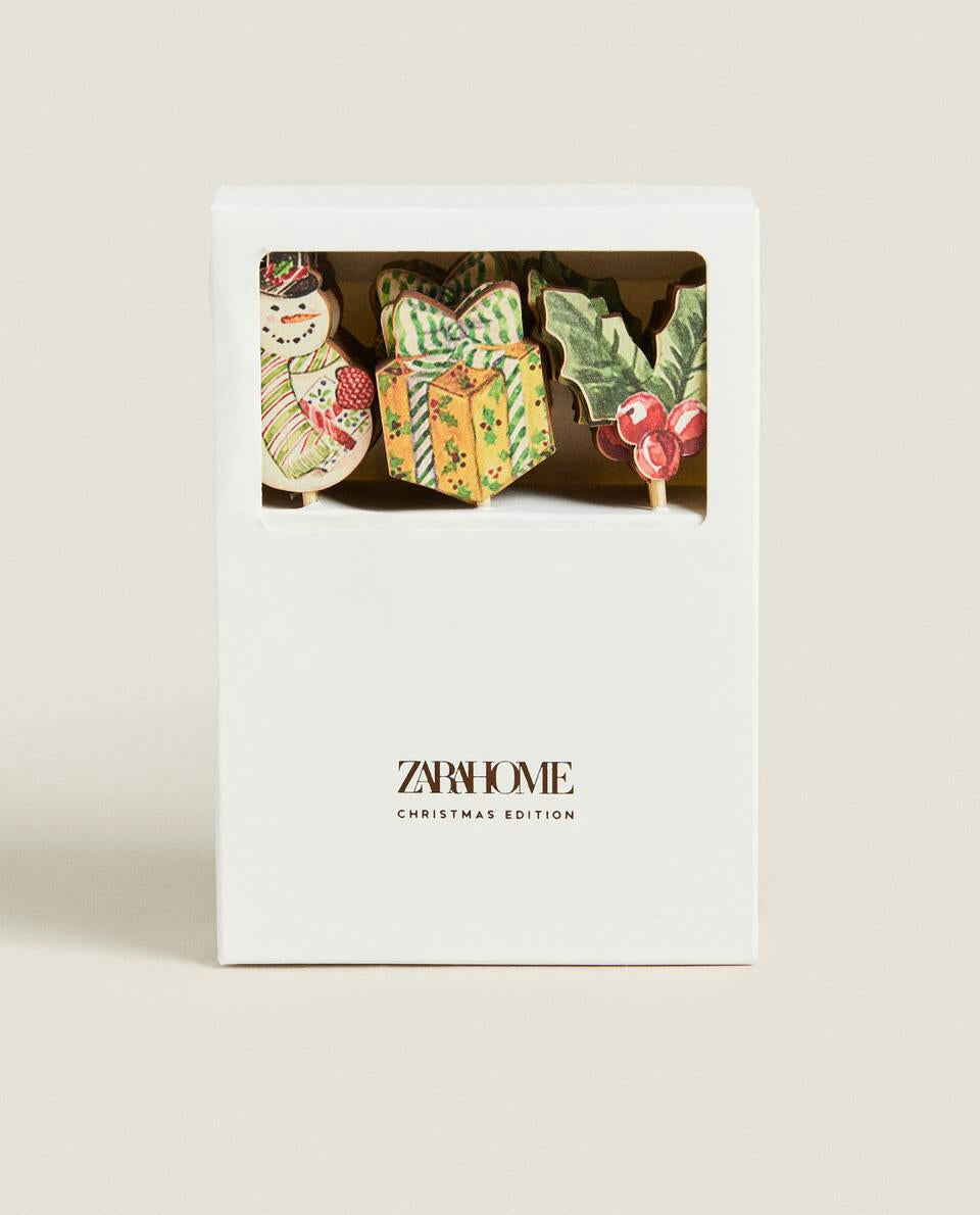 PAQUETE DE PALILLOS DE CÓCTEL CON FIGURAS NAVIDEÑAS (PAQUETE DE 24)