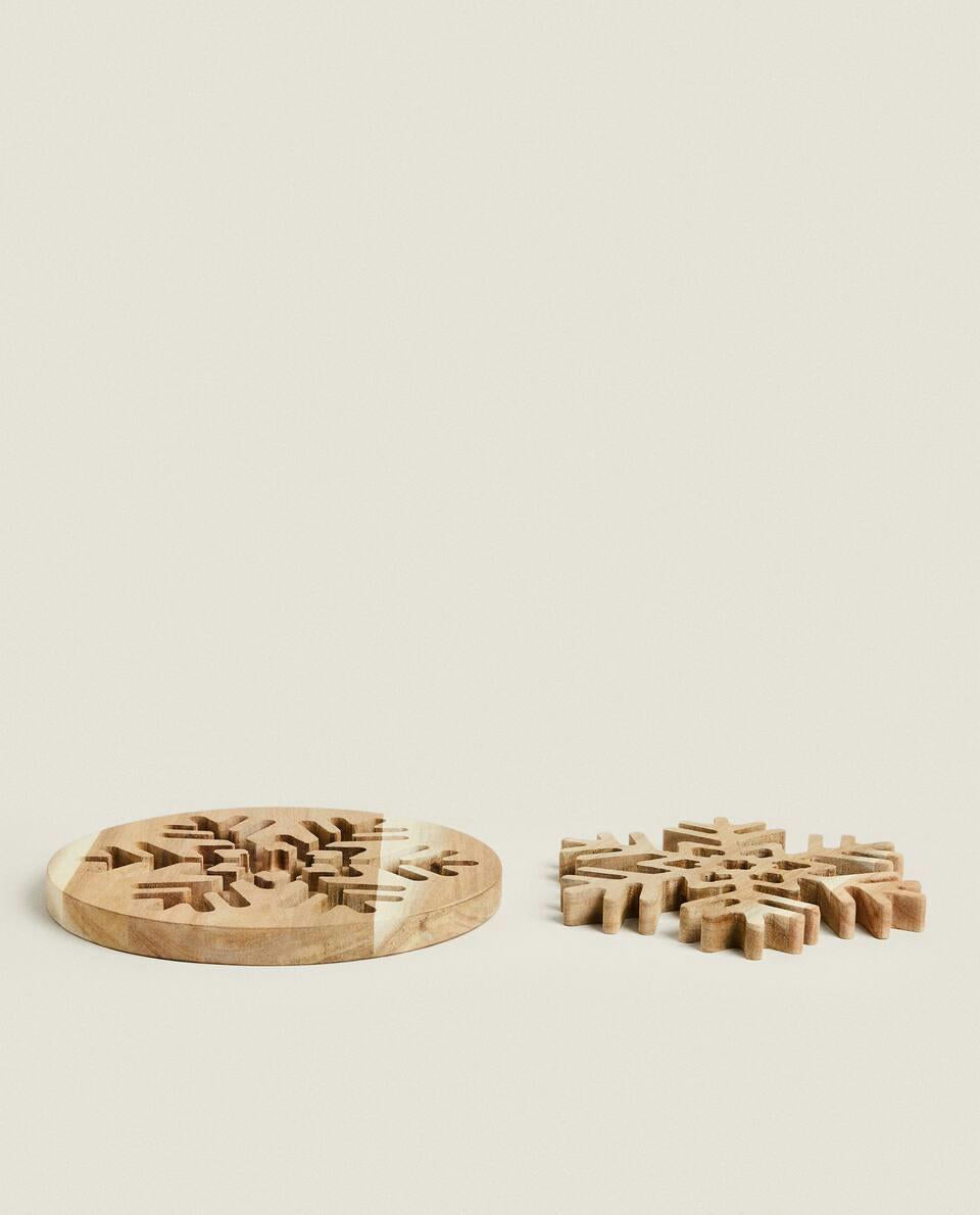 SOTTOPENTOLA IN LEGNO A FORMA DI FIOCCO DI NEVE DI NATALE