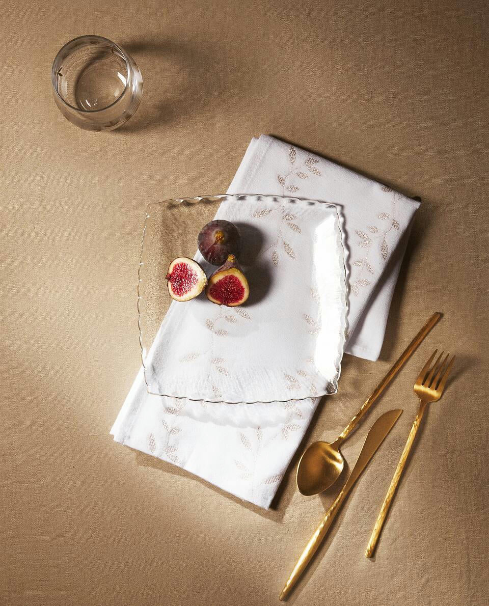 PLATO DE POSTRE DE VIDRIO NAVIDEÑO CON BORDE DORADO