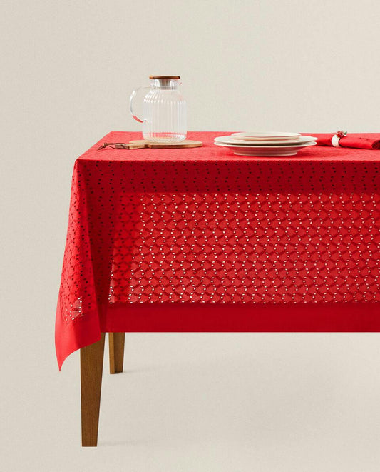 MANTEL NAVIDEÑO DE ALGODÓN BORDADO