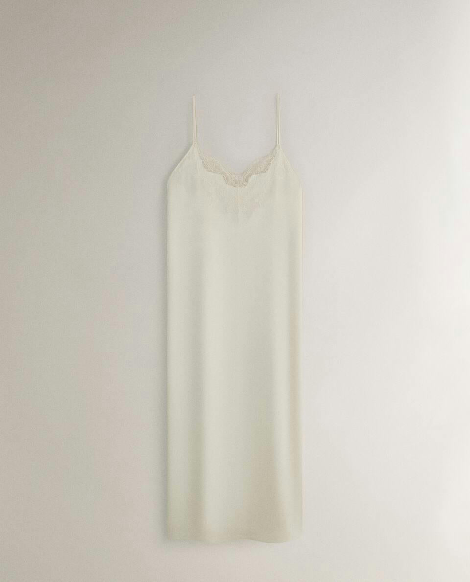 SATIN NIGHTDRESS WITH BLONDE LACE