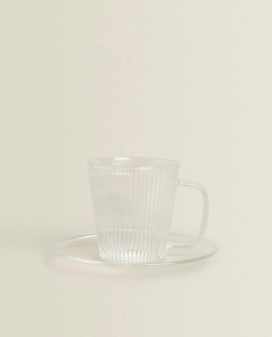 TAZA DE CAFÉ Y PLATO DE VIDRIO BOROSILICATO