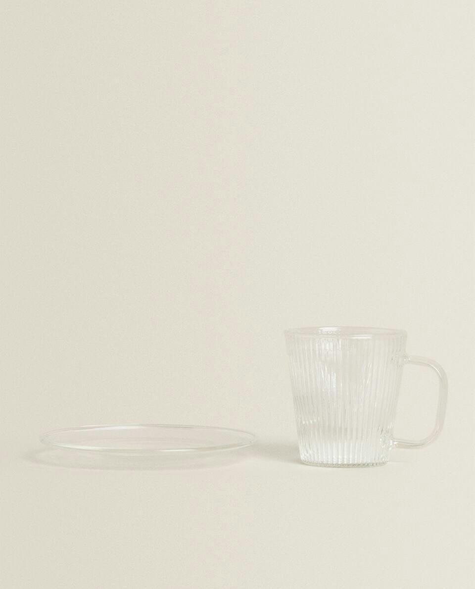 TAZA DE CAFÉ Y PLATO DE VIDRIO BOROSILICATO