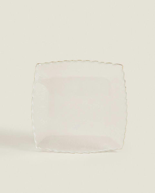 PLATO DE POSTRE DE VIDRIO NAVIDEÑO CON BORDE DORADO