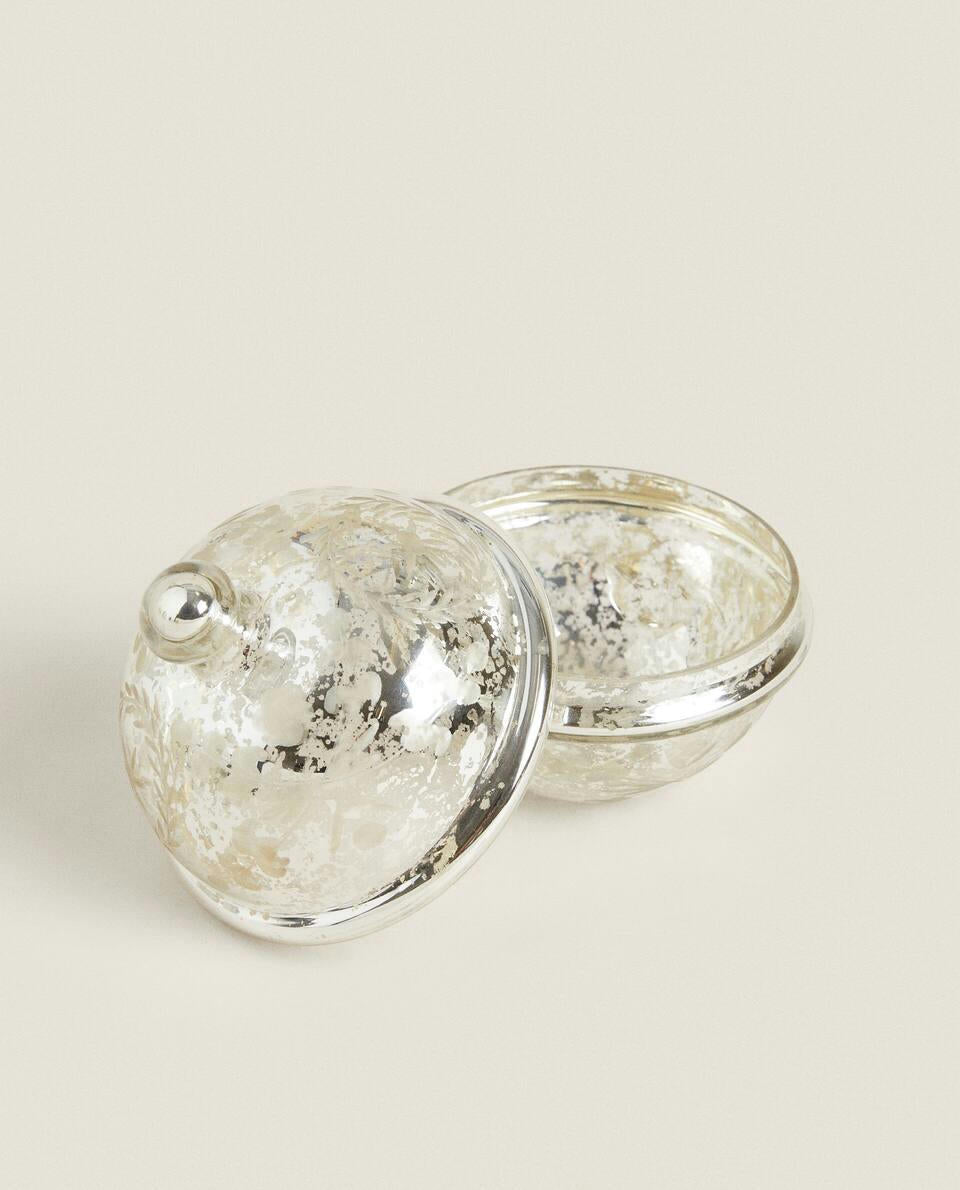 CAJA DE VIDRIO MERCURIZADO CON TAPA, PARA NAVIDAD