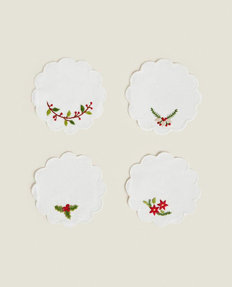 PACK OF EMBROIDERED CHRISTMAS COASTERS (PACK OF 4)