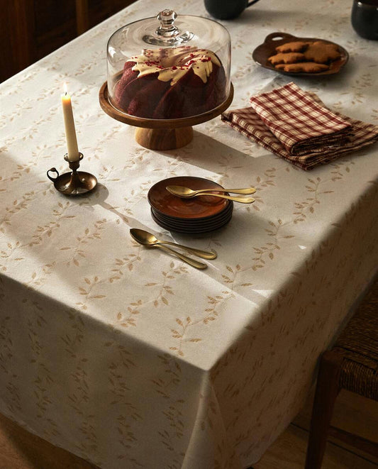 MANTEL DE ALGODÓN CON HOJAS NAVIDEÑAS BRILLANTES 