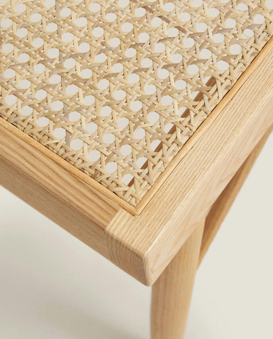 WOOD AND RATTAN BENCH