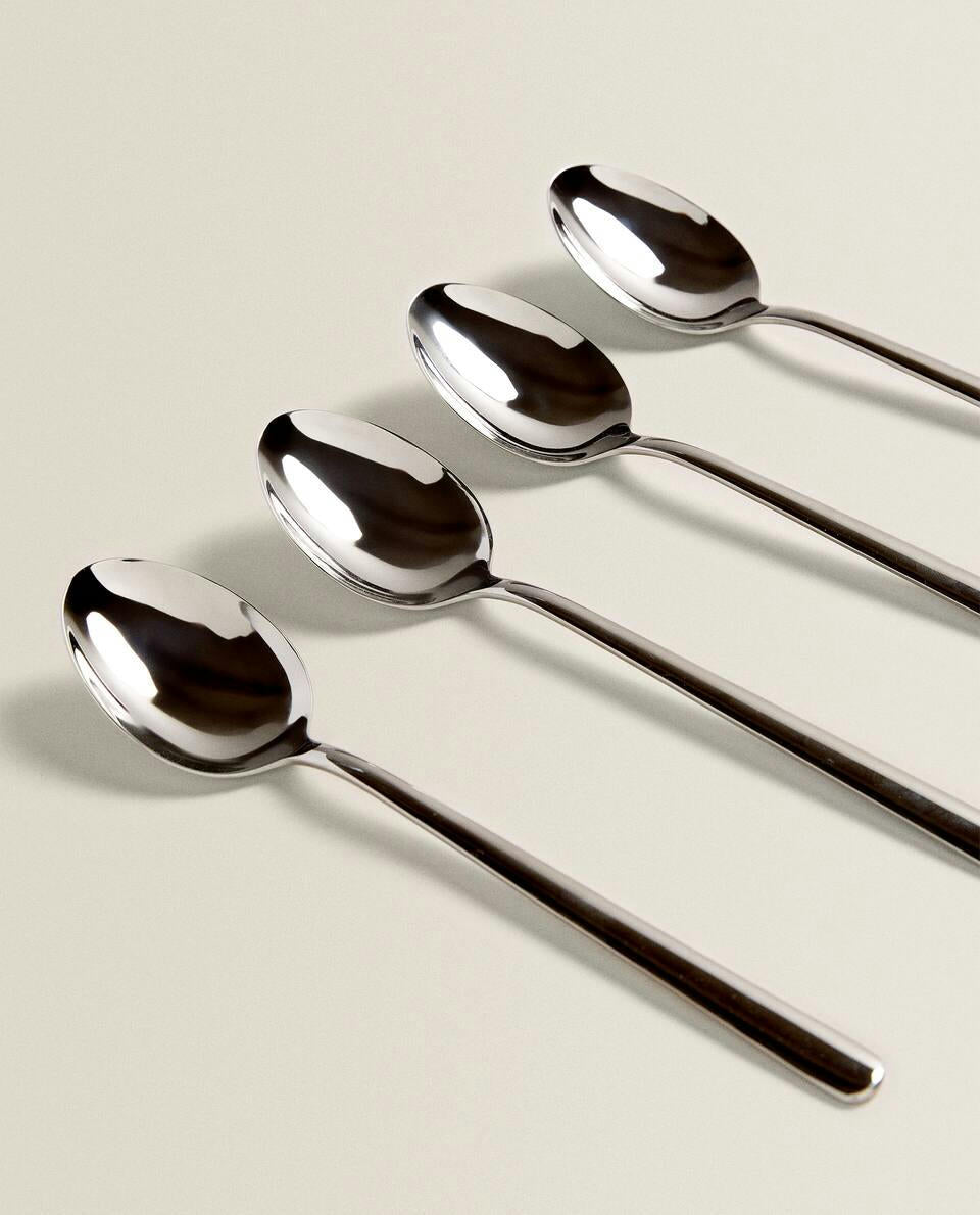 BOX OF 4 SHINY STEEL SPOONS