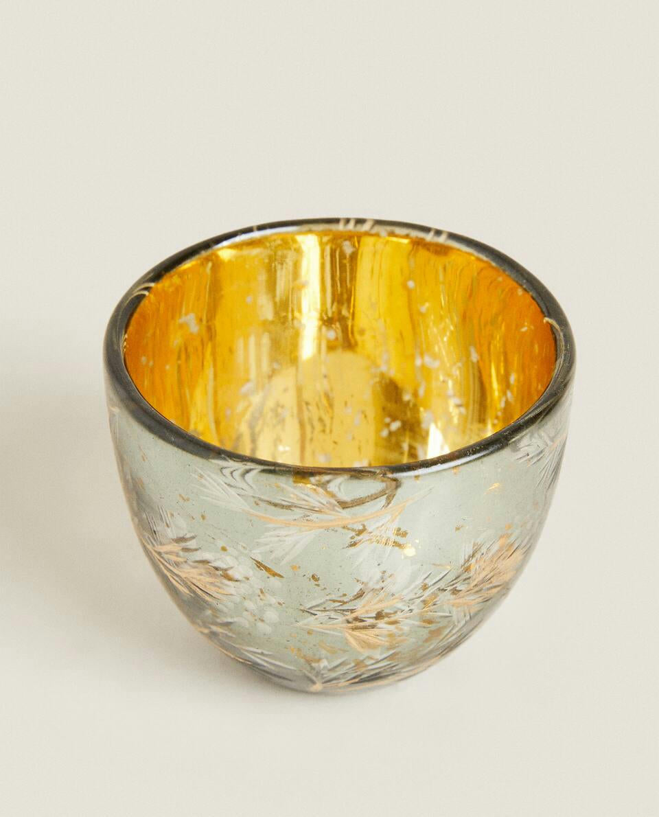 PORTAVELAS PEQUEÑO DE VIDRIO MERCURIADO PARA NAVIDAD 