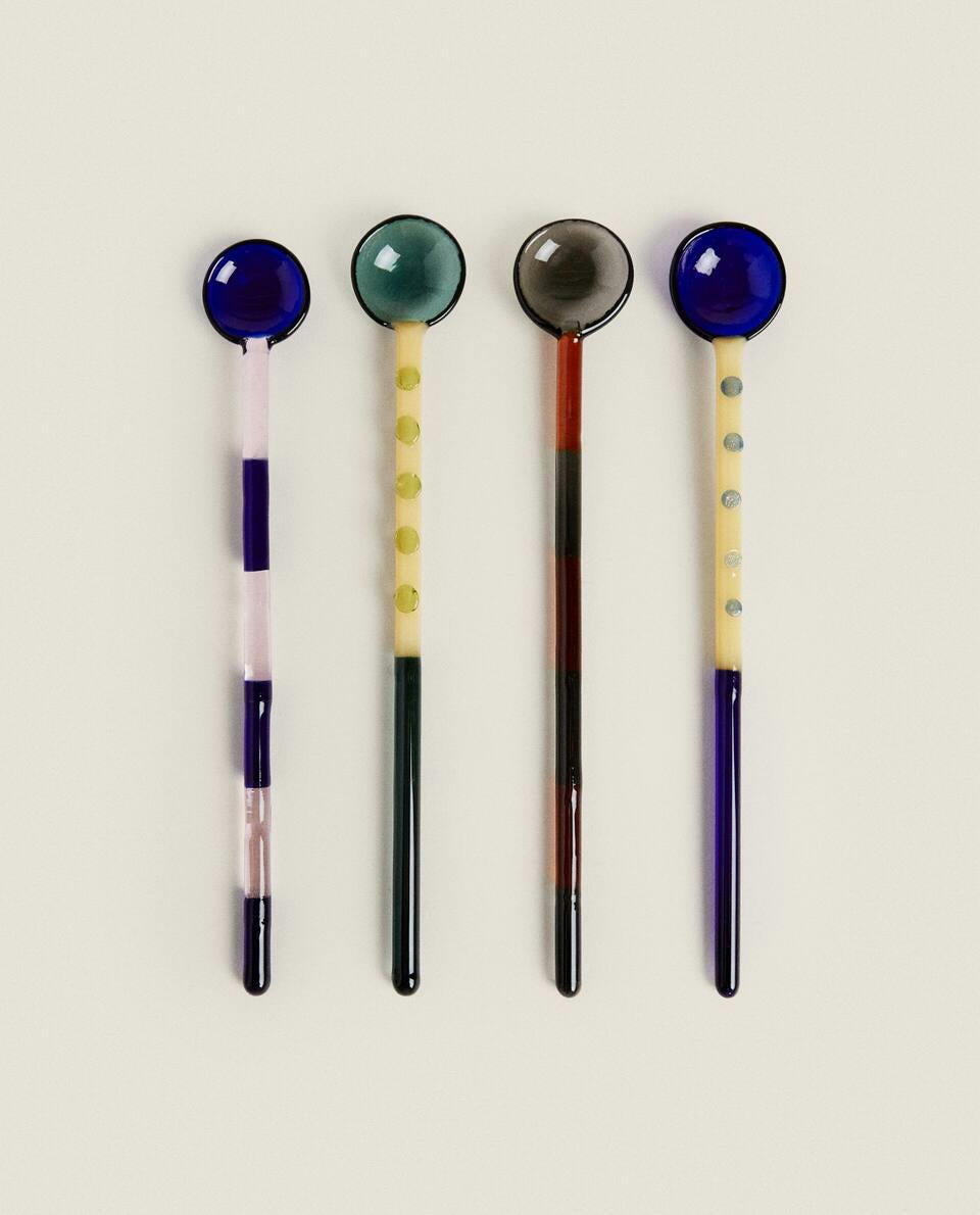 PAQUETE DE CUCHARAS DE POSTRE DE VIDRIO DE BOROSILICATO (PAQUETE DE 4) 