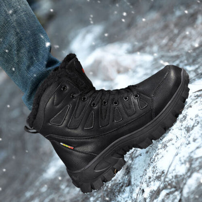 Men's Genuine Leather Warm Snow Boots Waterproof Non-Slip Winter Hiking Boots