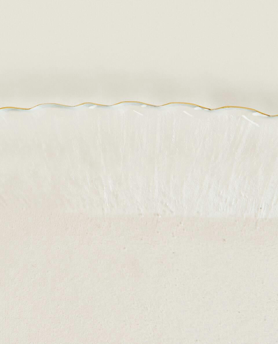 PLATO DE POSTRE DE VIDRIO NAVIDEÑO CON BORDE DORADO 