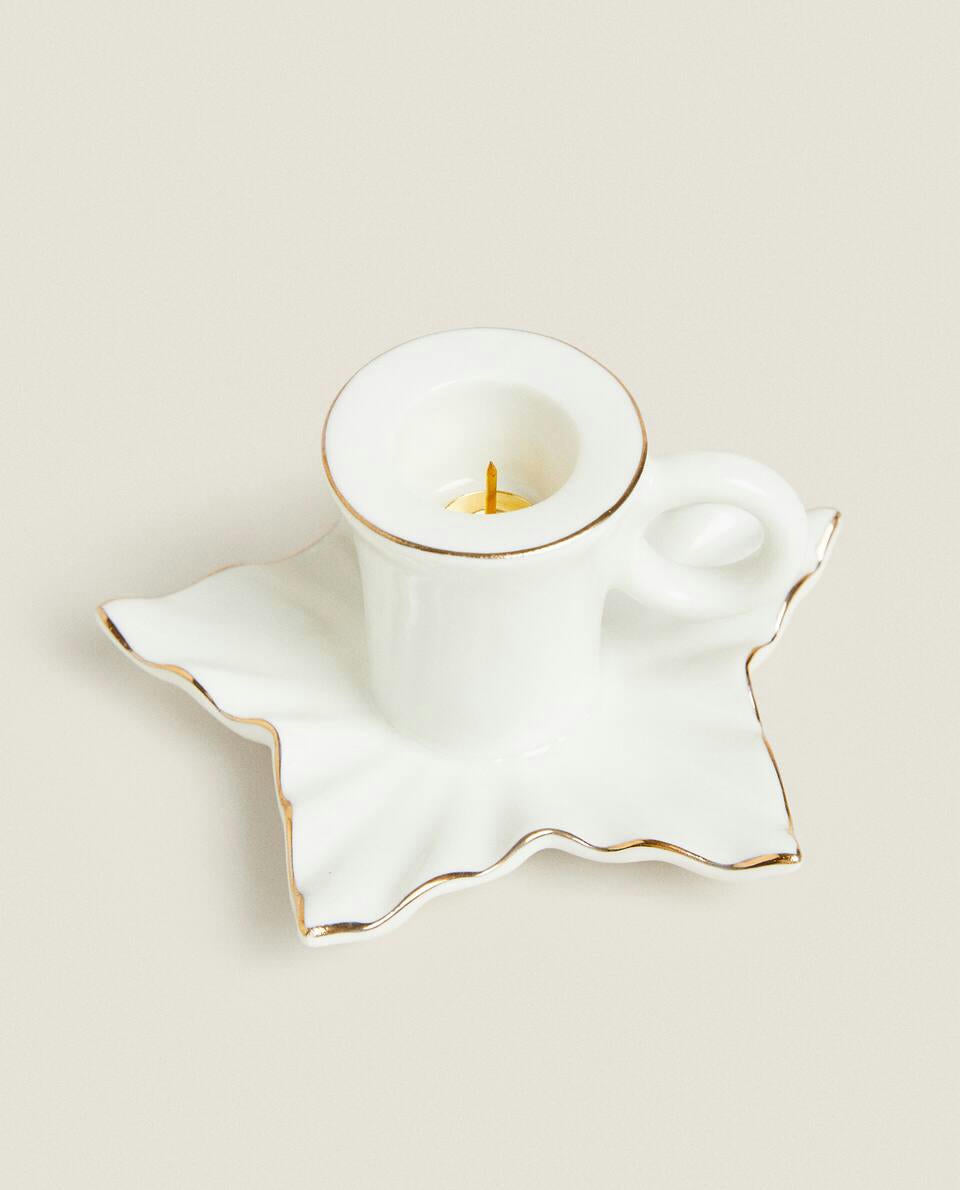 PORTACANDELE A FOGLIA DI NATALE CON BORDO 