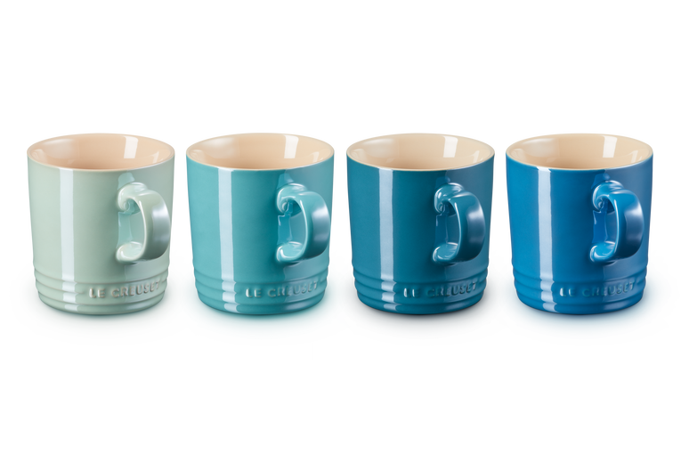 Stoneware Metallics Set of 4 Mugs Blue