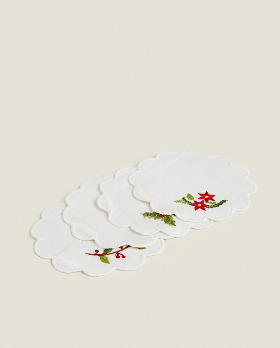 PACK OF EMBROIDERED CHRISTMAS COASTERS (PACK OF 4)