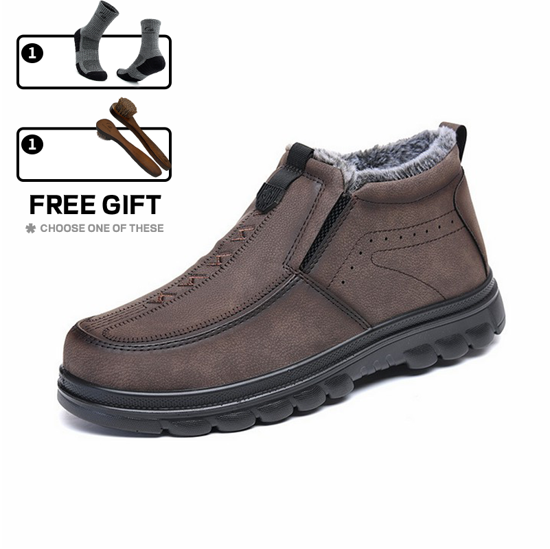 (Limited Time Discount 70% off)Men's Winter Warm Genuine Leather Flannel Lined Orthopedic Boots Arch Support Waterproof Non-Slip Boots