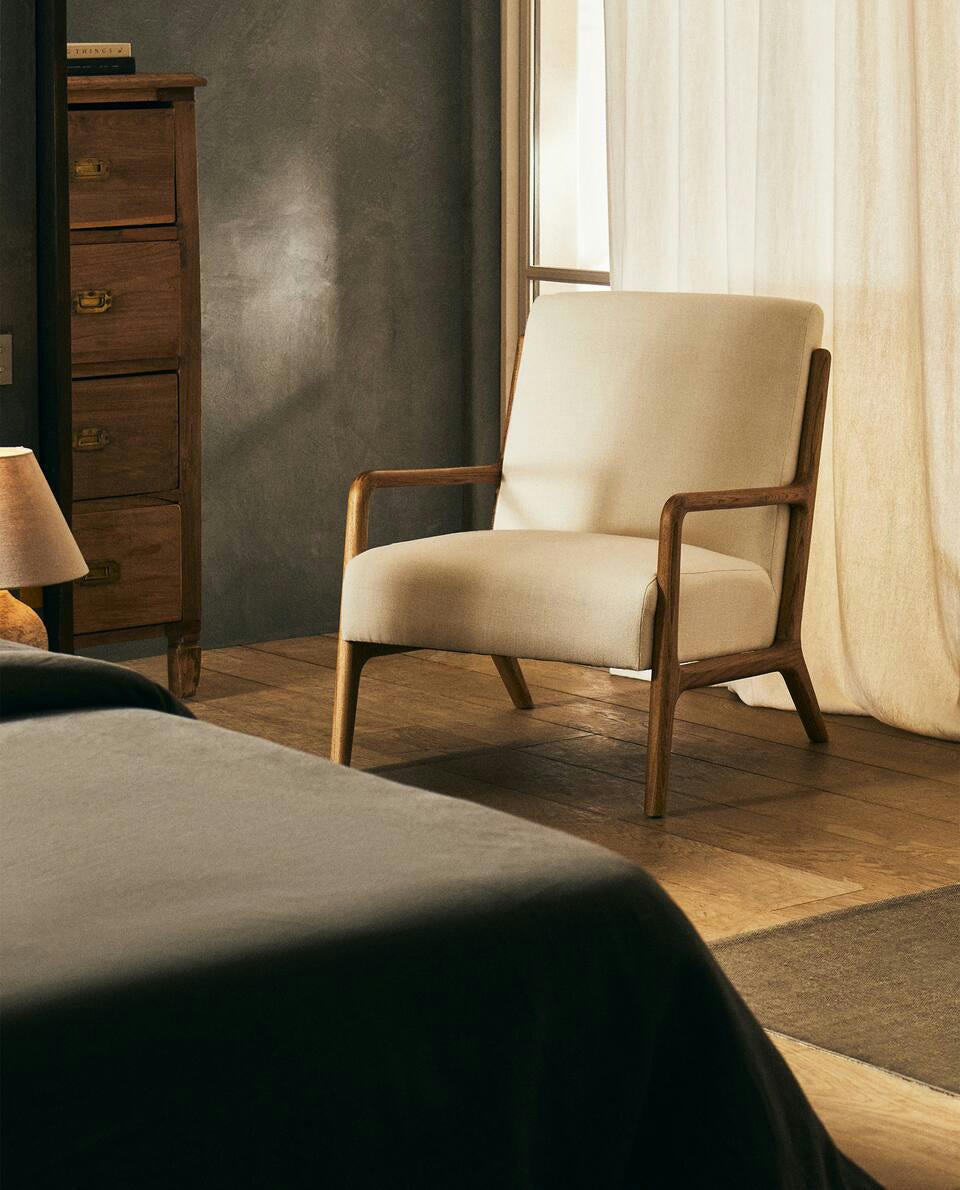 SILLÓN DE MADERA DE FRESNO Y LINO 