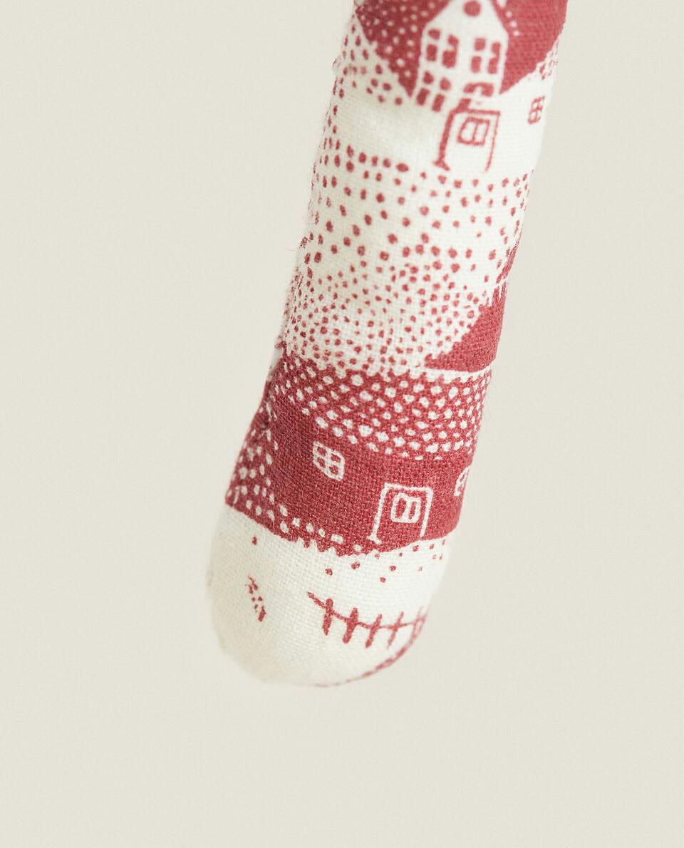 CONFEZIONE DI DECORAZIONI NATALIZIE IN PATCHWORK CON BASTONCINI DI ZUCCHERO (CONFEZIONE DA 3) 