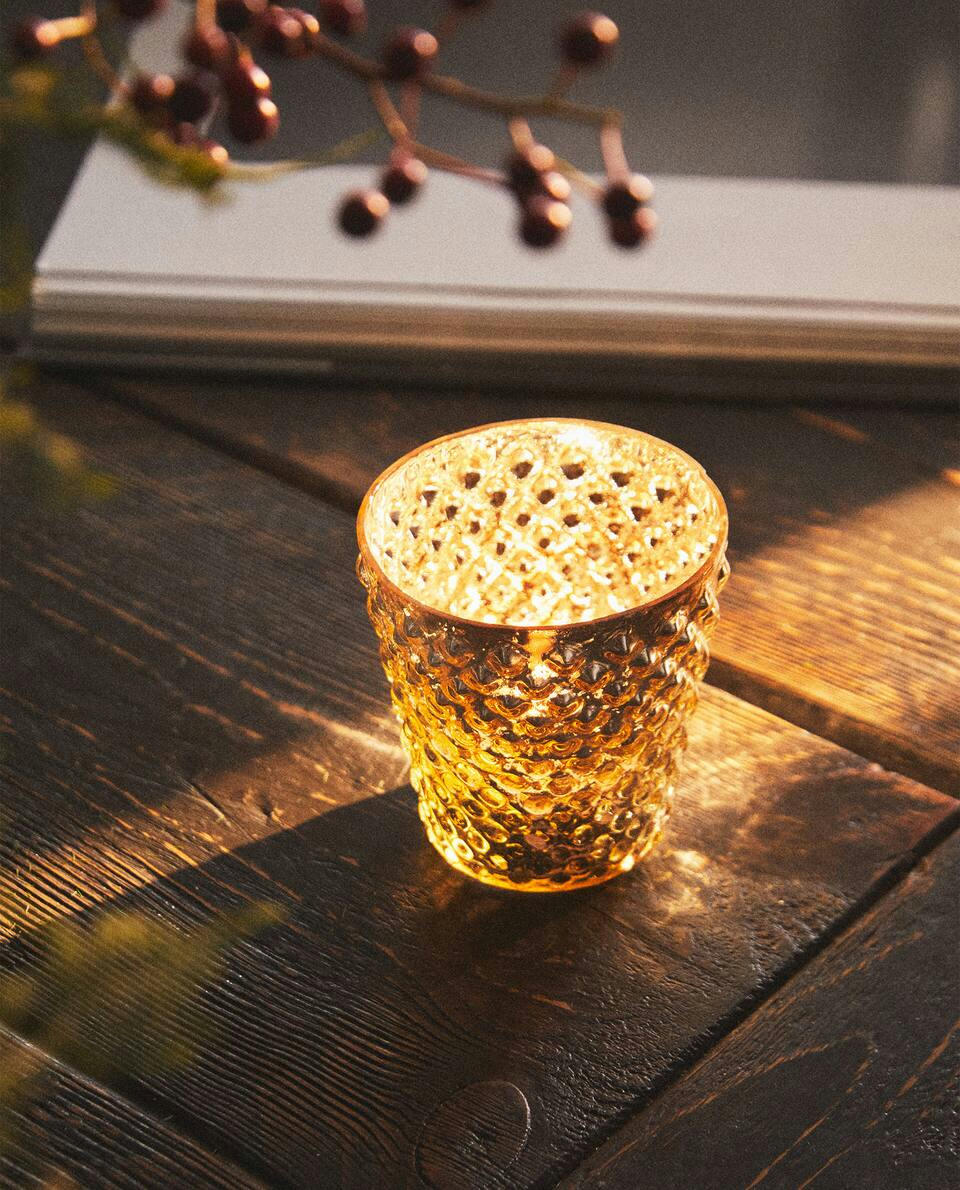 CHRISTMAS MERCURISED GLASS TEALIGHT HOLDER