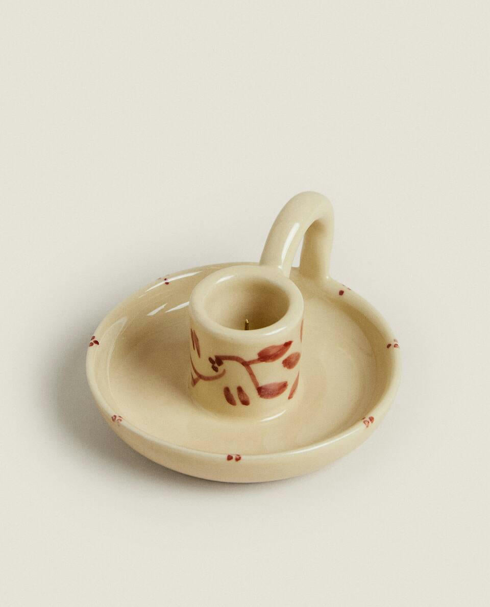 CANDELABRO NAVIDEÑO DE CERÁMICA PINTADA 