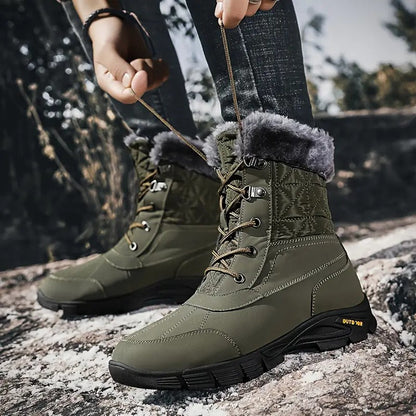 (Limited Time Sale 49%off)Men's Winter Warm Thick Leather Platform Fur Lined Snow Boots Waterproof Non-slip Wear-resistant Winter Boots