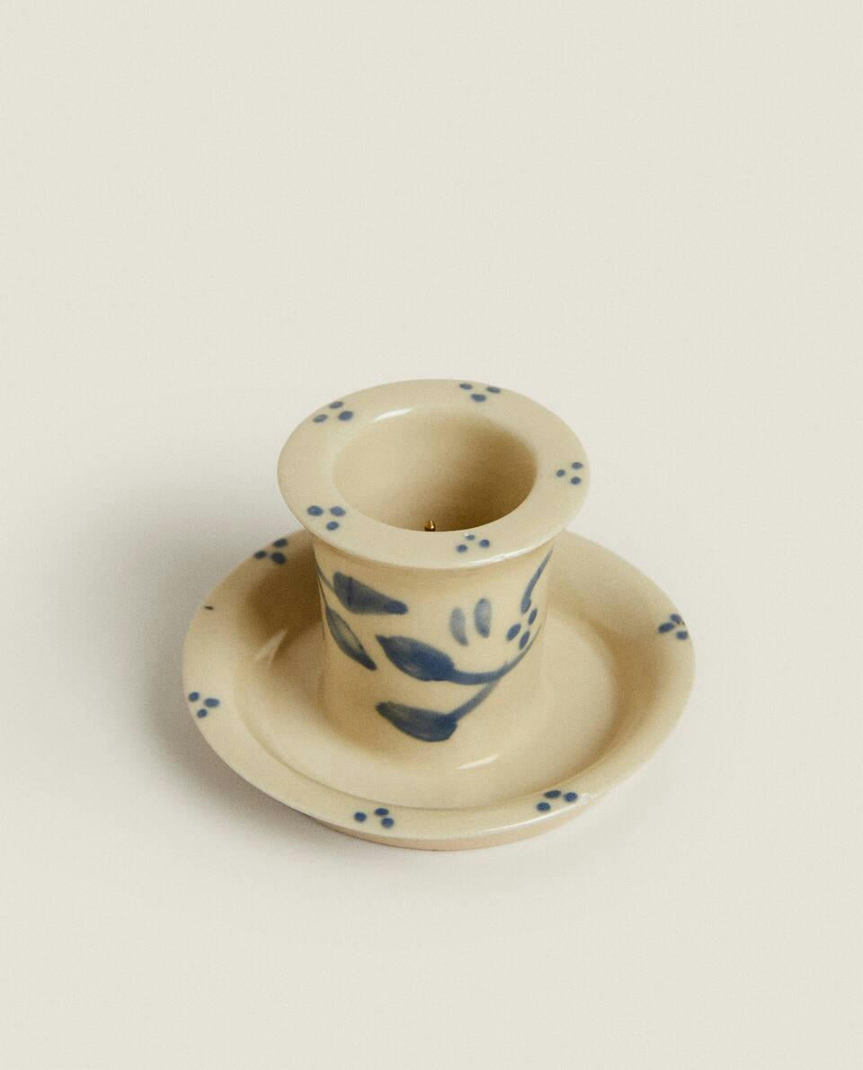 Candelero navideño de cerámica pintada 