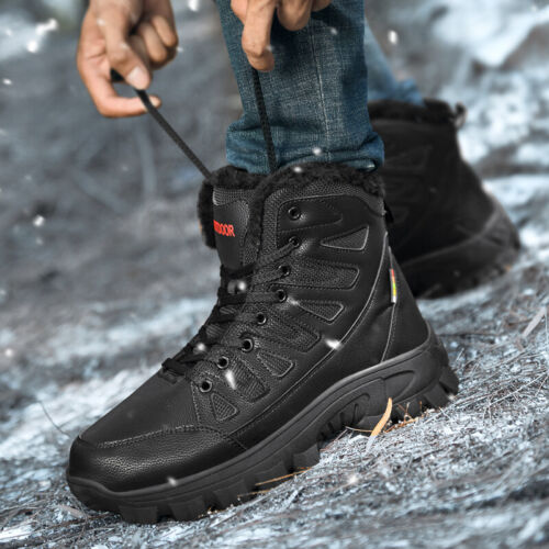 Men's Genuine Leather Warm Snow Boots Waterproof Non-Slip Winter Hiking Boots