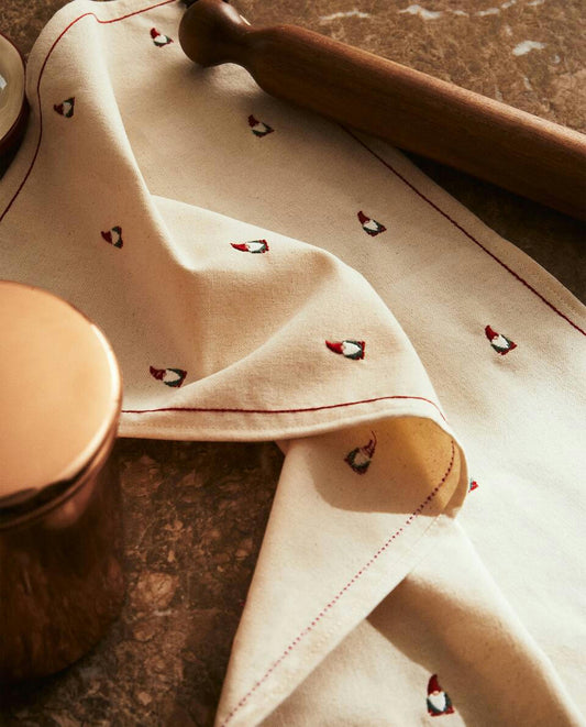 Strofinaccio di cotone con motivo gnomo natalizio 