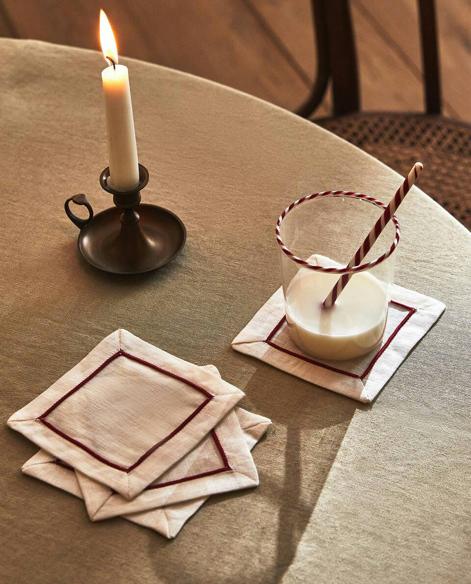 PACK OF LINEN CHRISTMAS COASTERS (PACK OF 2)