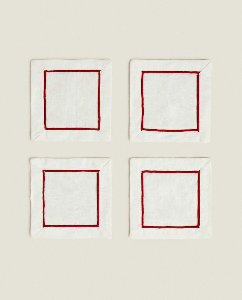 CONFEZIONE DI SOTTOBICCHIERI NATALIZI IN LINO (CONFEZIONE DA 2) 