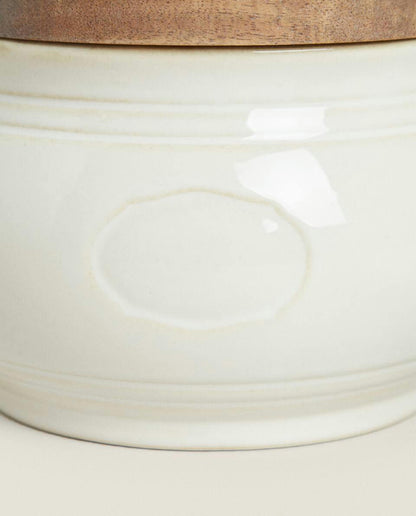 SALIERA IN CERAMICA CON COPERCHIO IN LEGNO 