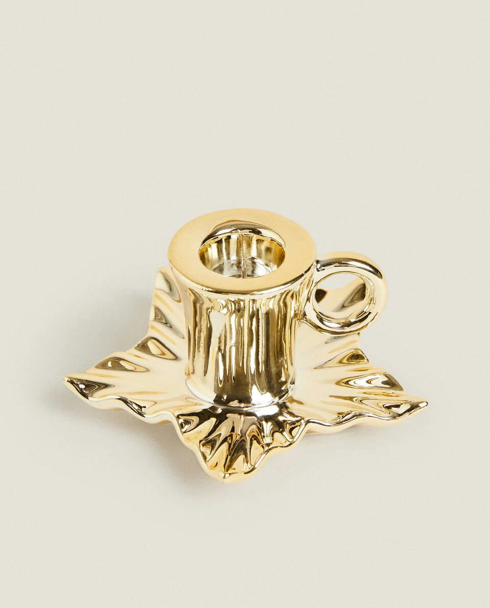 PORTACANDELE A FOGLIA DI NATALE CON BORDO 