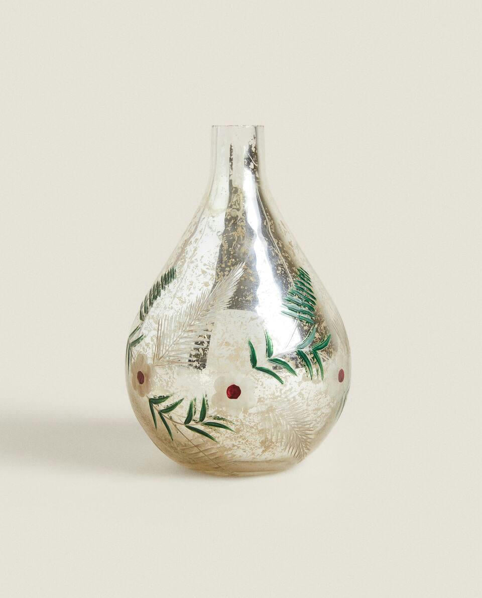 VASO DI VETRO CON FIORI DI NATALE 