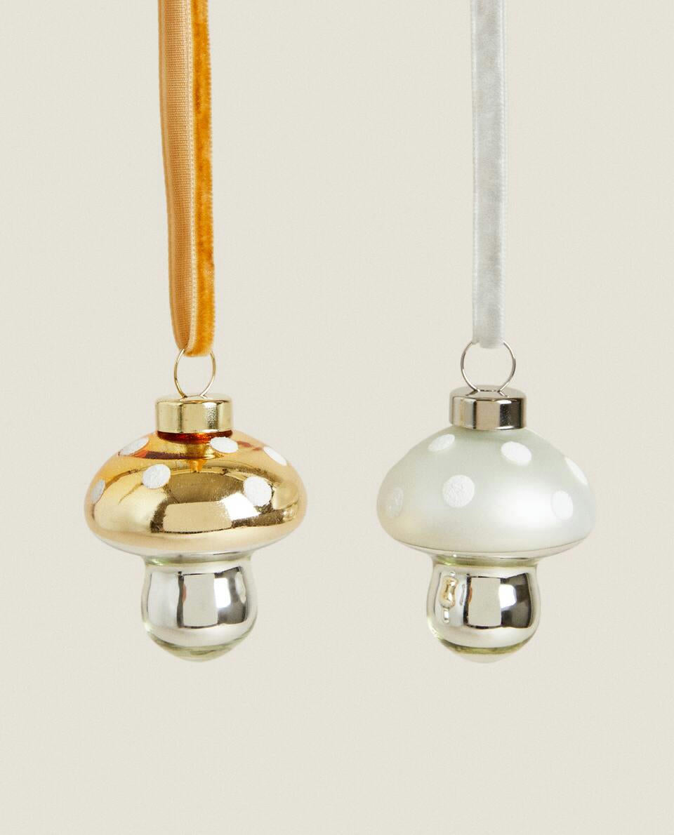 CONFEZIONE DI DECORAZIONI A FORMA DI FUNGO IN VETRO (CONFEZIONE DA 6) 