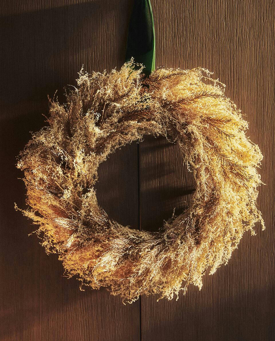 CORONA NATALIZIA DECORATIVA CON FOGLIE SECCHE 