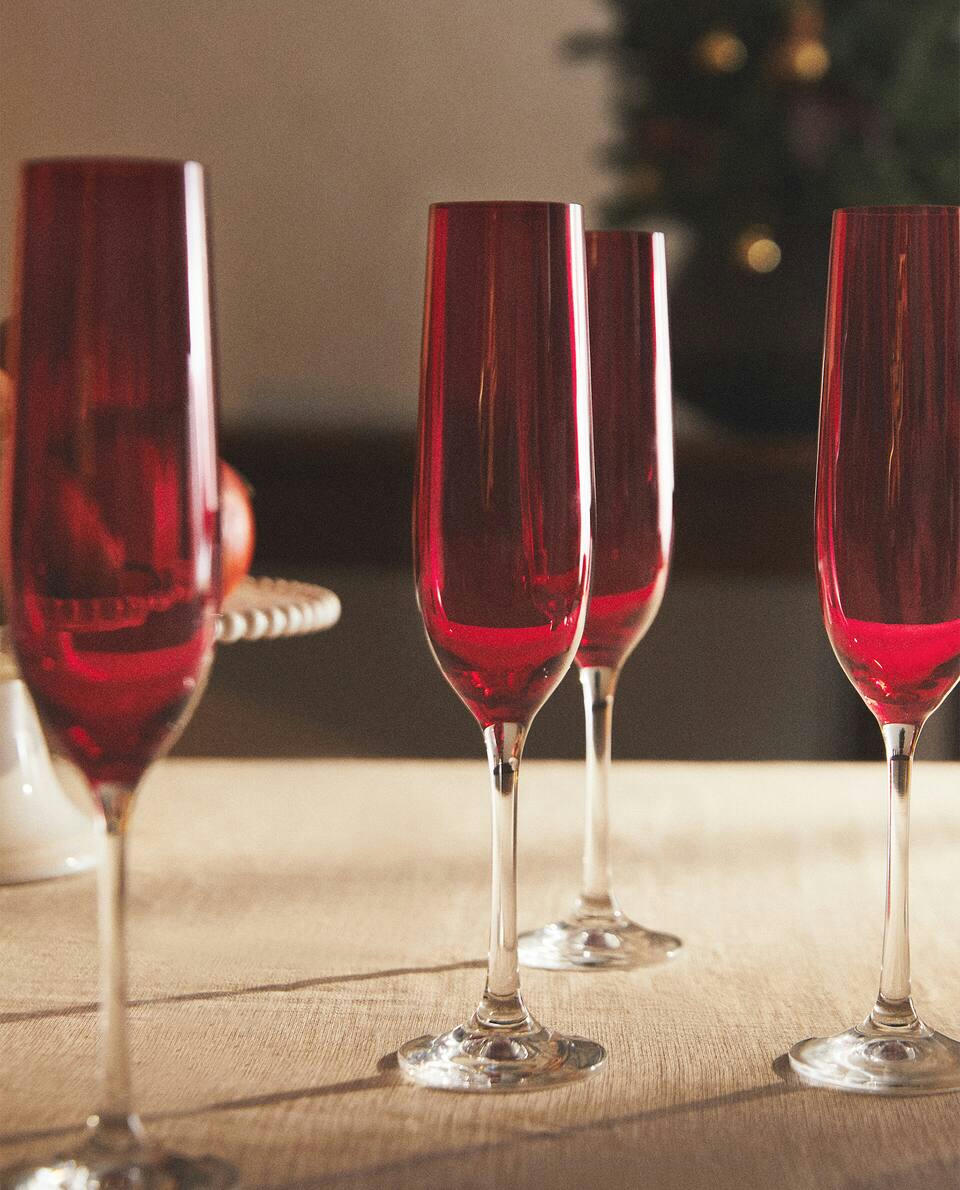 CHRISTMAS CRYSTALLINE COLOURED FLUTE GLASS