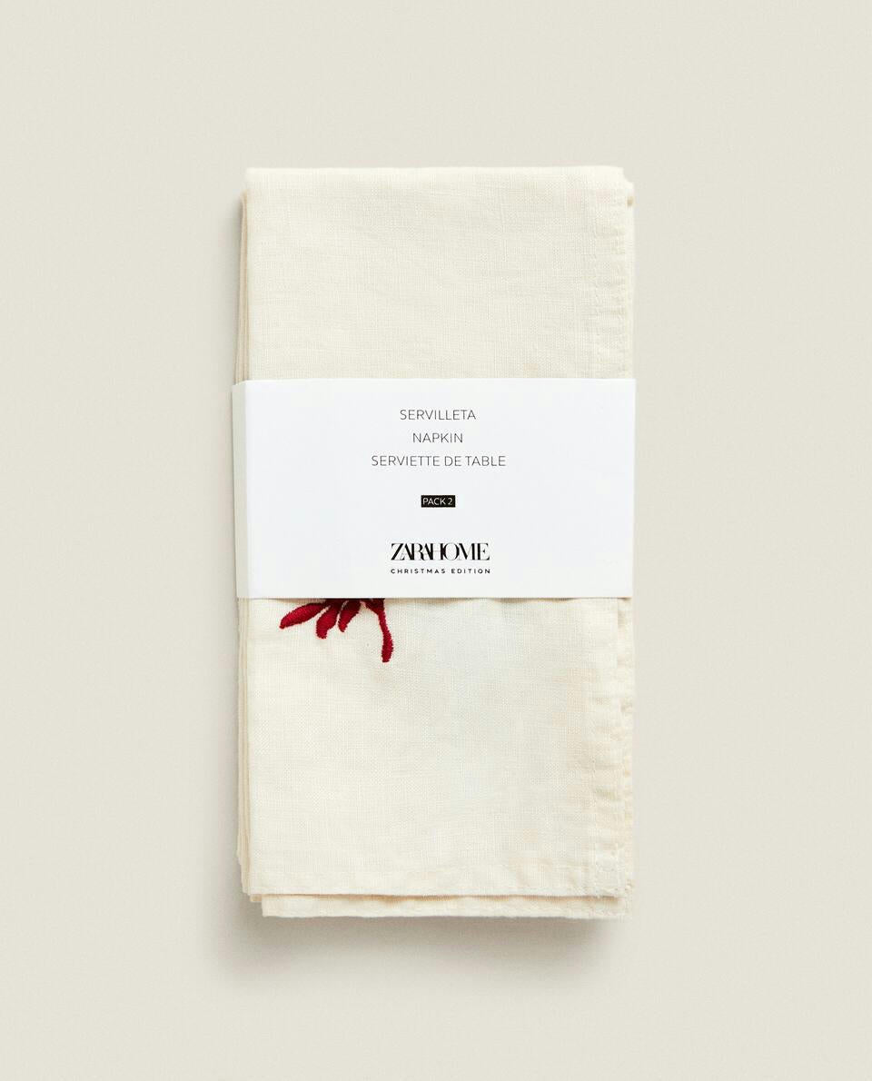 CONFEZIONE DI TOVAGLIOLI NATALIZI IN LINO RICAMATI (CONFEZIONE DA 2) 