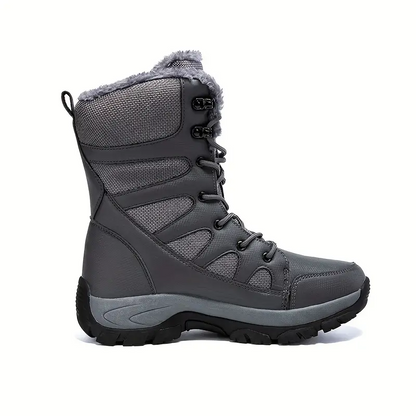 Men's Mid Calf Snow Boots, Winter Thermal Shoes, Windproof Hiking Boots With Fuzzy Lining