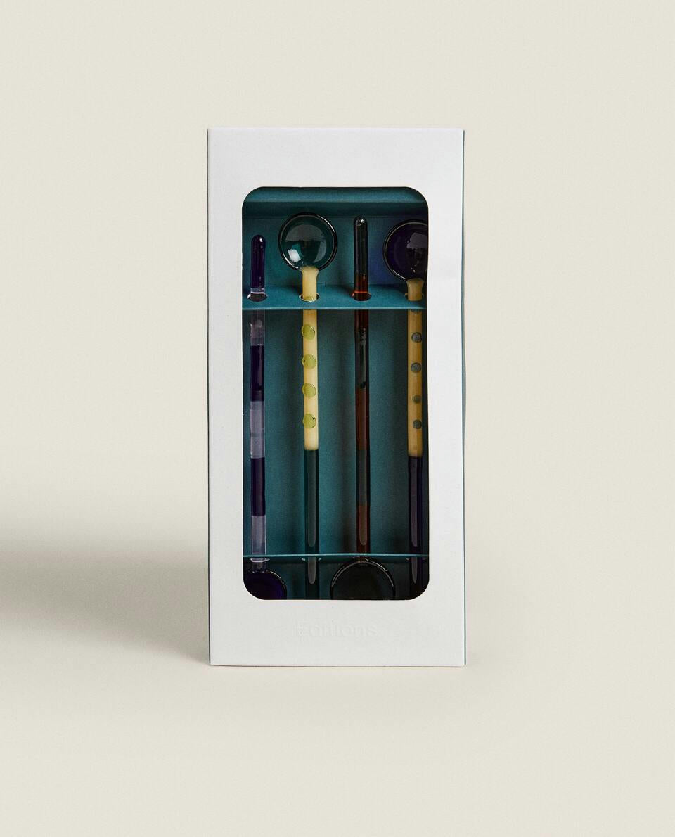 PAQUETE DE CUCHARAS DE POSTRE DE VIDRIO DE BOROSILICATO (PAQUETE DE 4) 