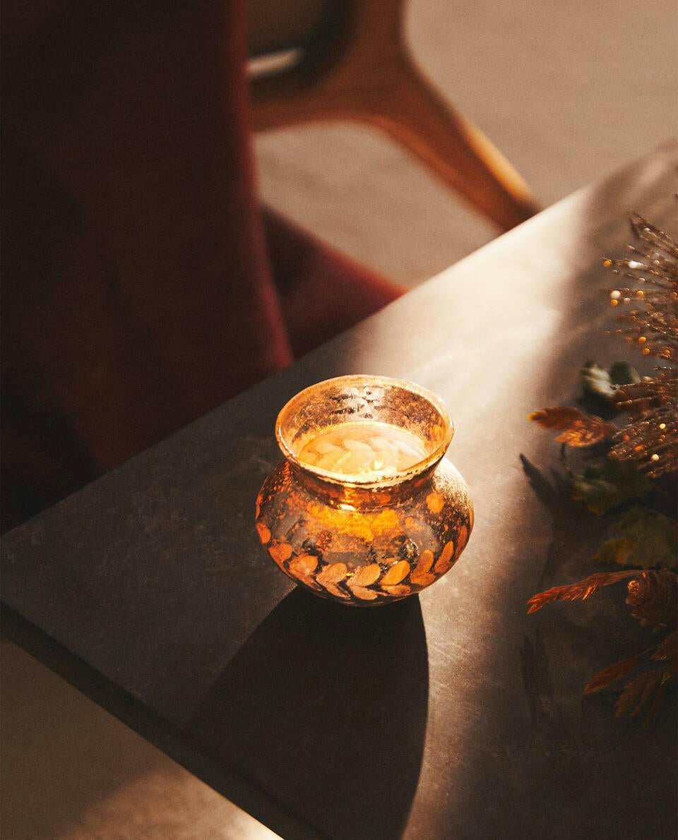 PORTACANDELE IN VETRO A SPINA DI PESCE DI NATALE 