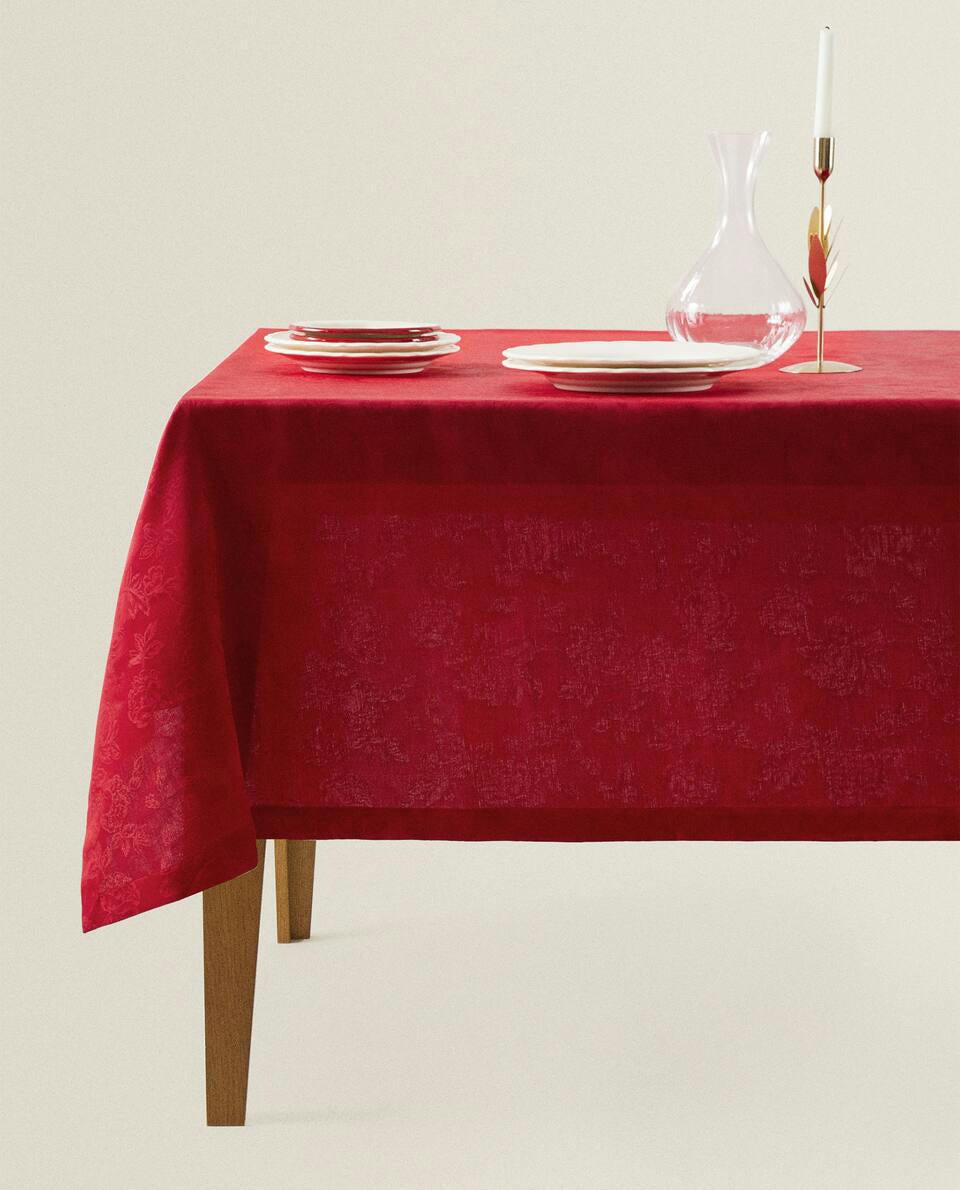 MANTEL JACQUARD FLORAL NAVIDEÑO 