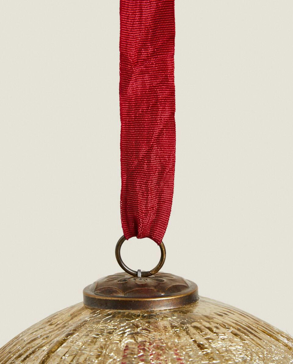 STRIPED CHRISTMAS BAUBLE DECORATION WITH BOW