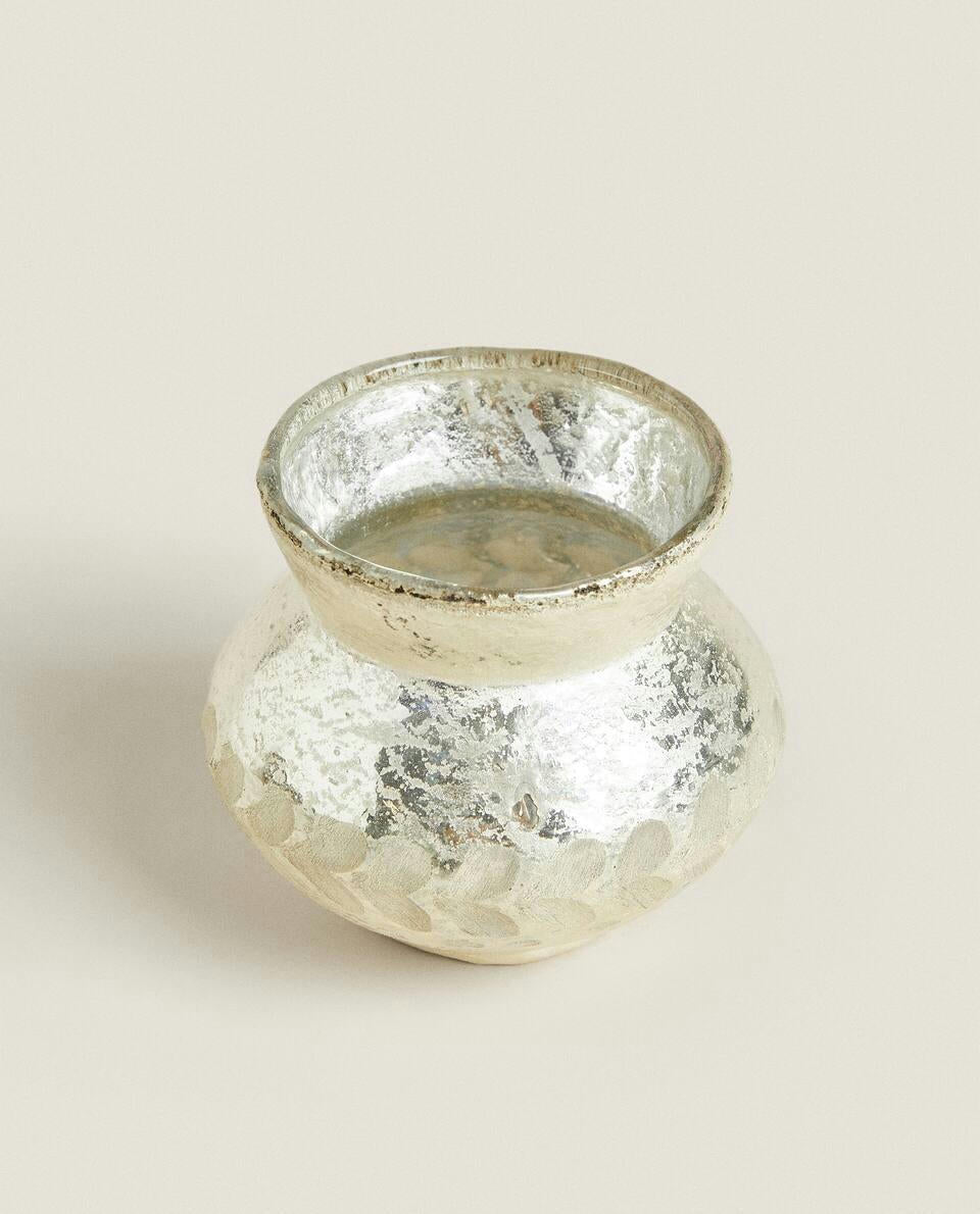 PORTACANDELE IN VETRO A SPINA DI PESCE DI NATALE 