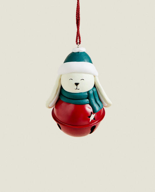 DECORACIÓN NAVIDEÑA EN FORMA DE CONEJO CON CAMPANA DE TRINEO 
