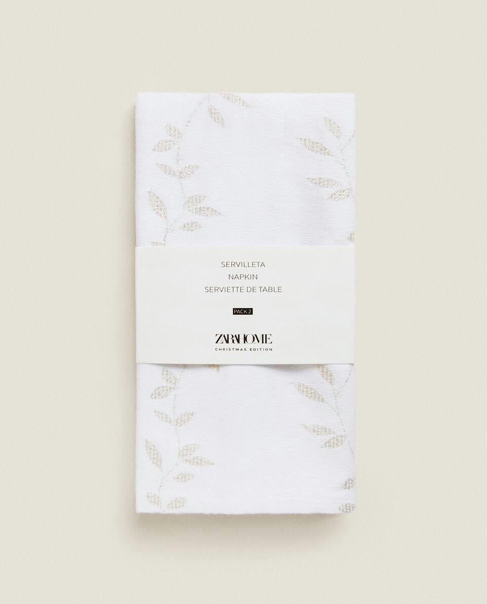 PAQUETE DE SERVILLETAS DE ALGODÓN CON HOJAS DE NAVIDAD (PAQUETE DE 2) 