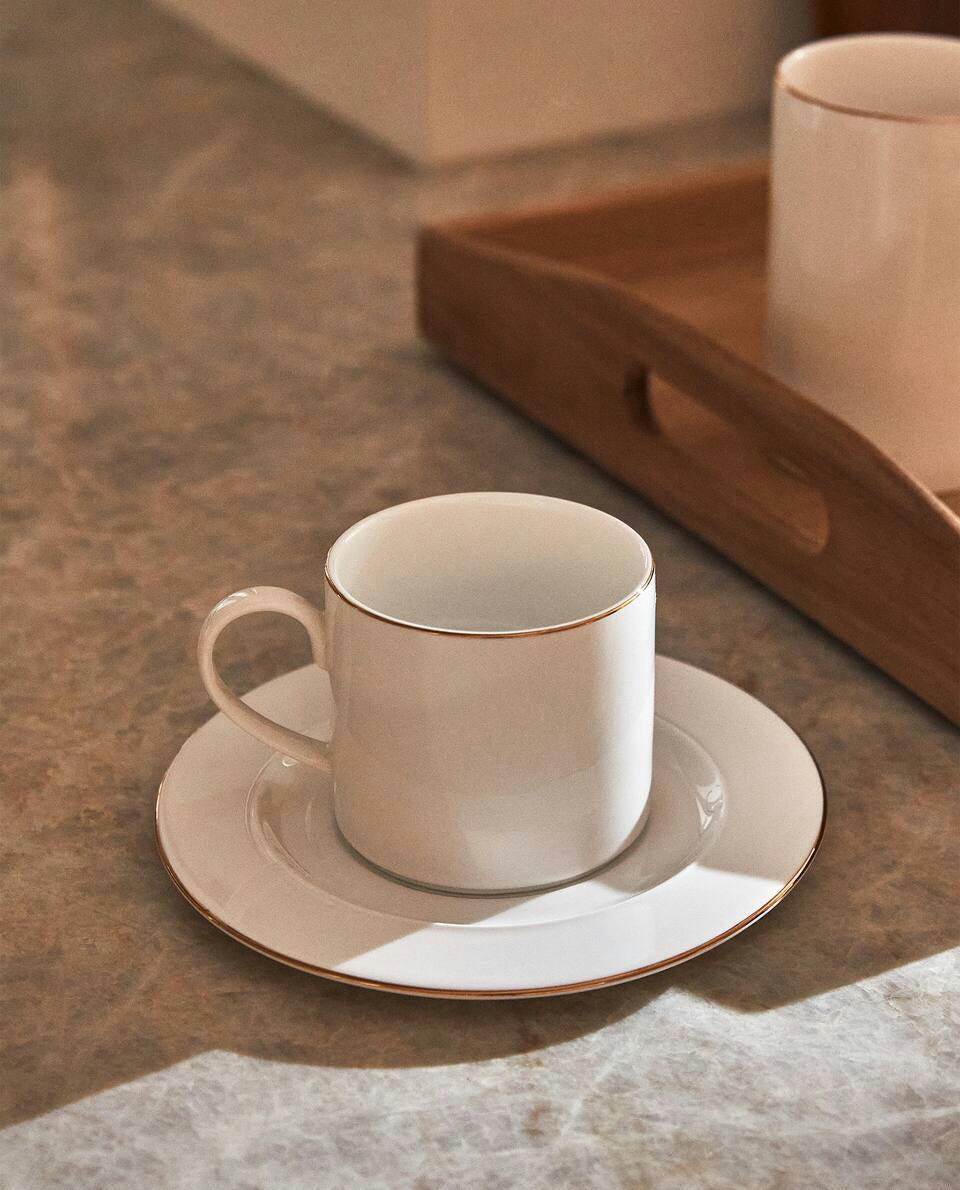 VAJILLA DE PORCELANA BONE CHINA CON BORDE DORADO 