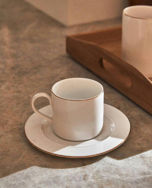 VAJILLA DE PORCELANA BONE CHINA CON BORDE DORADO 